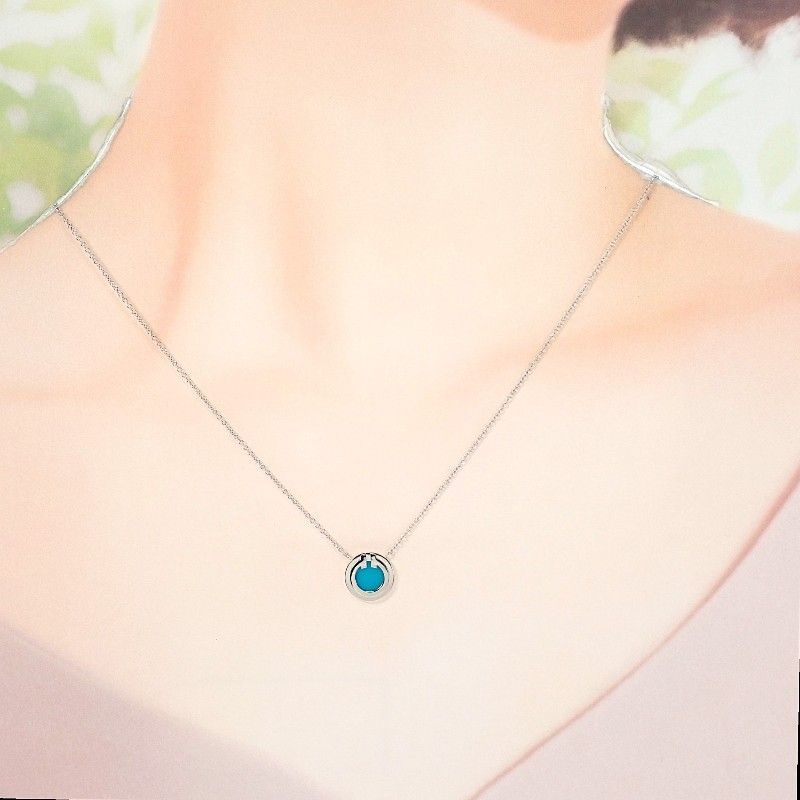 Tiffany & Co Circle Pendant Necklace 18K White Gold 18K Set In An