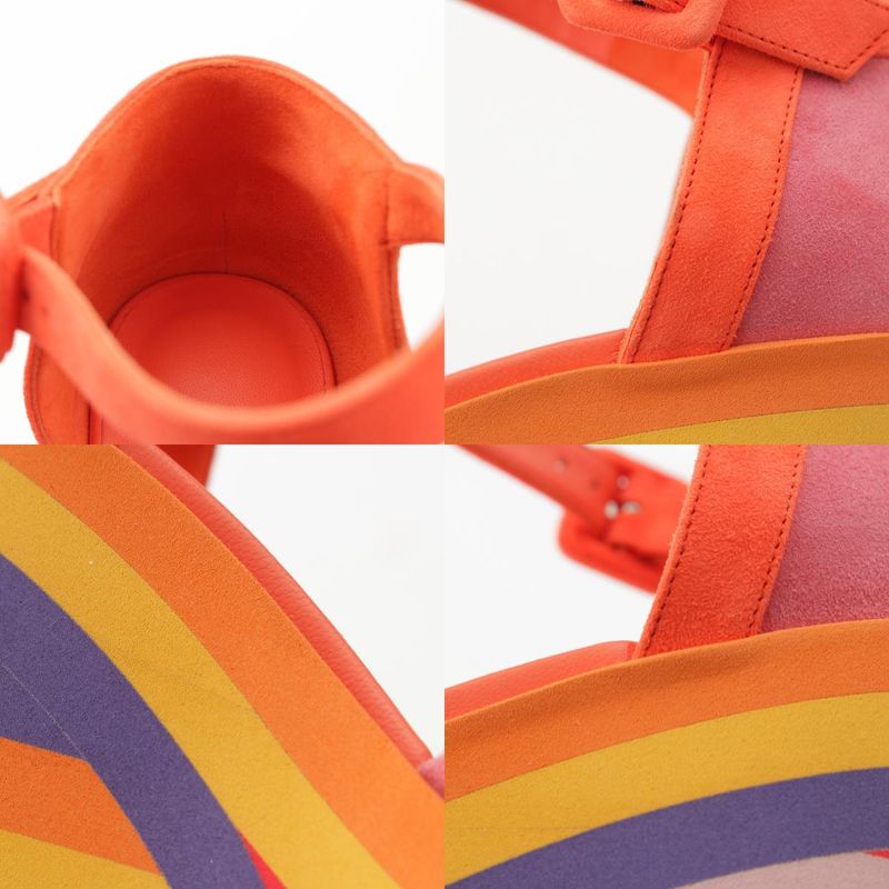 Hermes Suede Alley Colorful Wedge Sole Sandals Multicolor 36.5