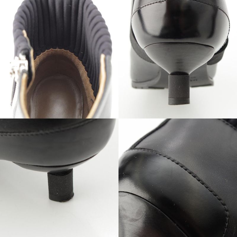 Hermes Leather Belted Knit Contrast Pointed Toe Side Zip Short Boots