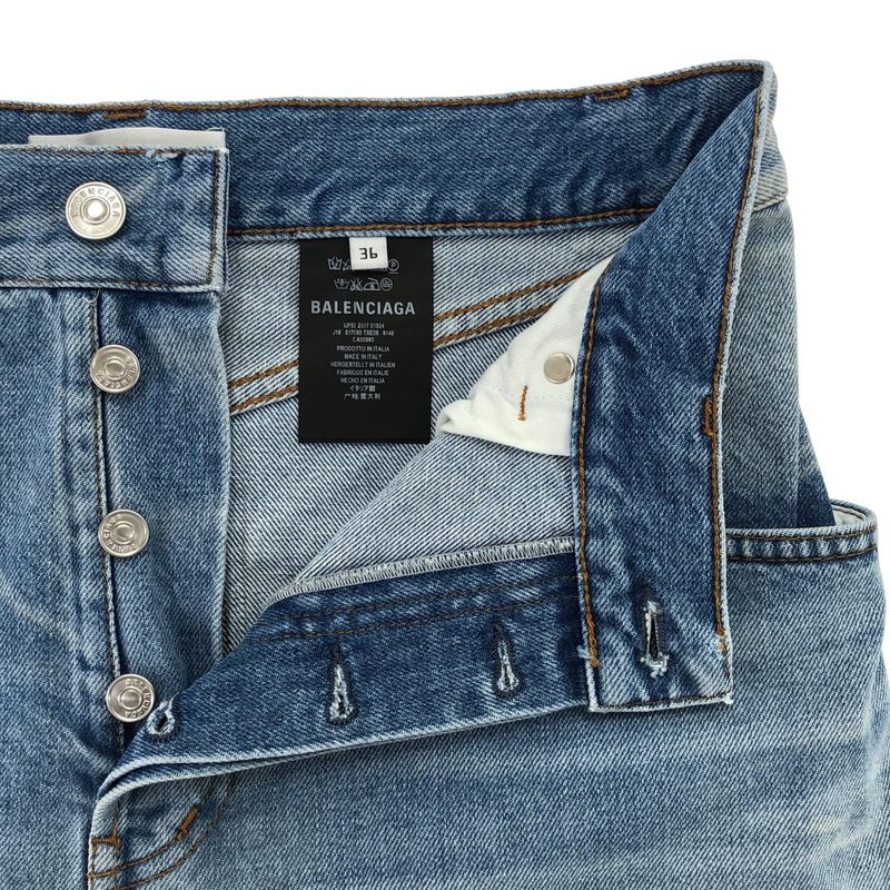 Balenciaga Front Slit Denim Skirt Indigo Blue 36
