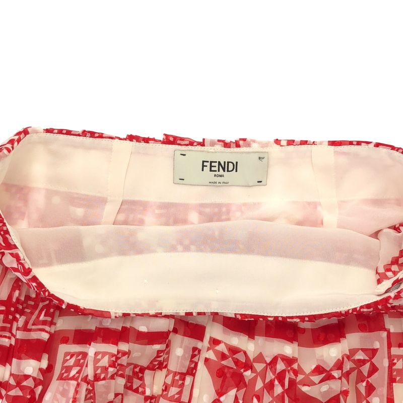 Fendi Pleated Silk Chiffon Skirt Red 40