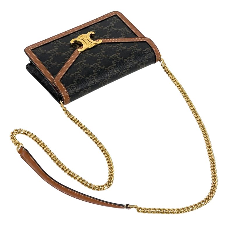 Celine Chain Wallet Margo Triomphe 2-Way Clutch Brown Black