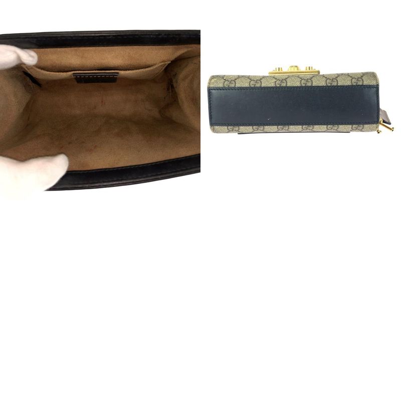 Gucci Padlock Beige Black Gold GG Supreme Canvas Leather Chain Shoulder Bag