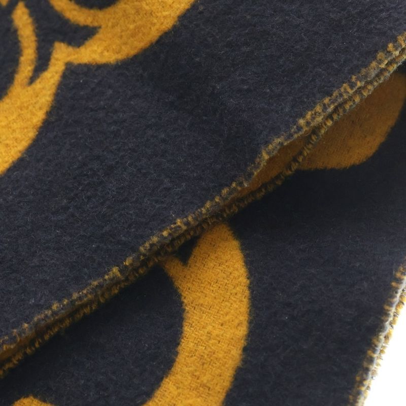 Hermes Dore Buckle Cashmere Fringe Scarf Orange Navy