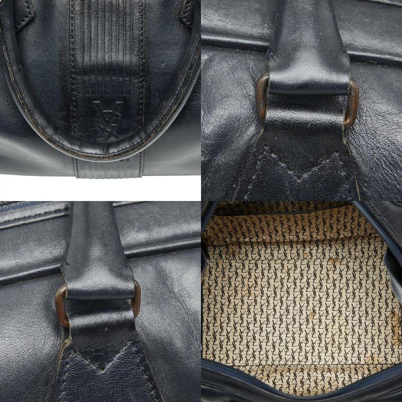 Saint Laurent YSL Logo Mini Boston Bag Navy Leather