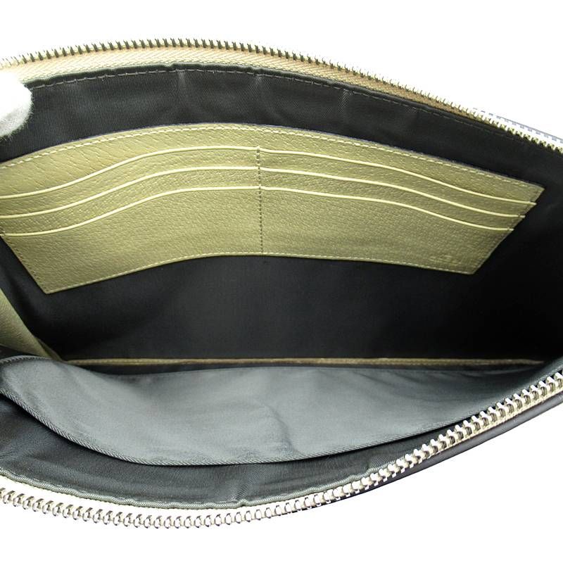 Gucci Off the Grid Clutch GG Nylon Leather Gray Beige