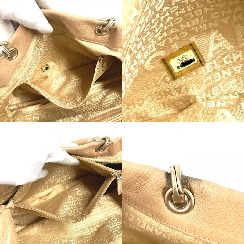 Chanel Shoulder Bag CC Logo Caviar Leather Beige
