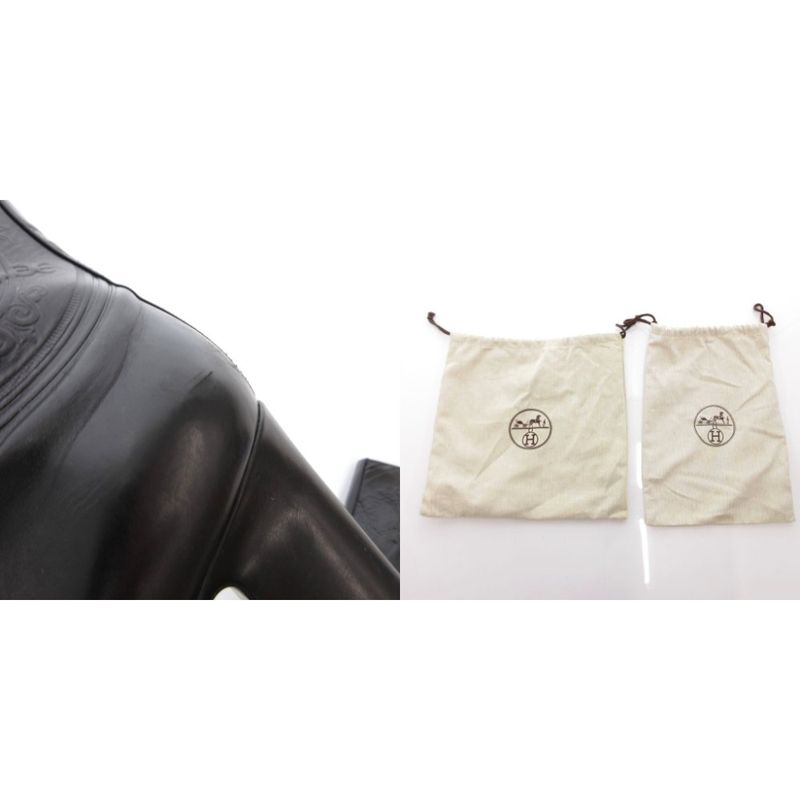 Hermes Exlibris Short Boots Embossed Logo Side Zip 38 Black YJ