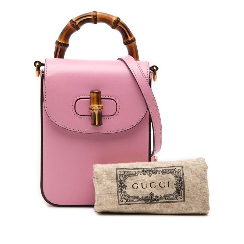 Gucci Bamboo Mini Backpack Shoulder Bag 3Way Pink Leather