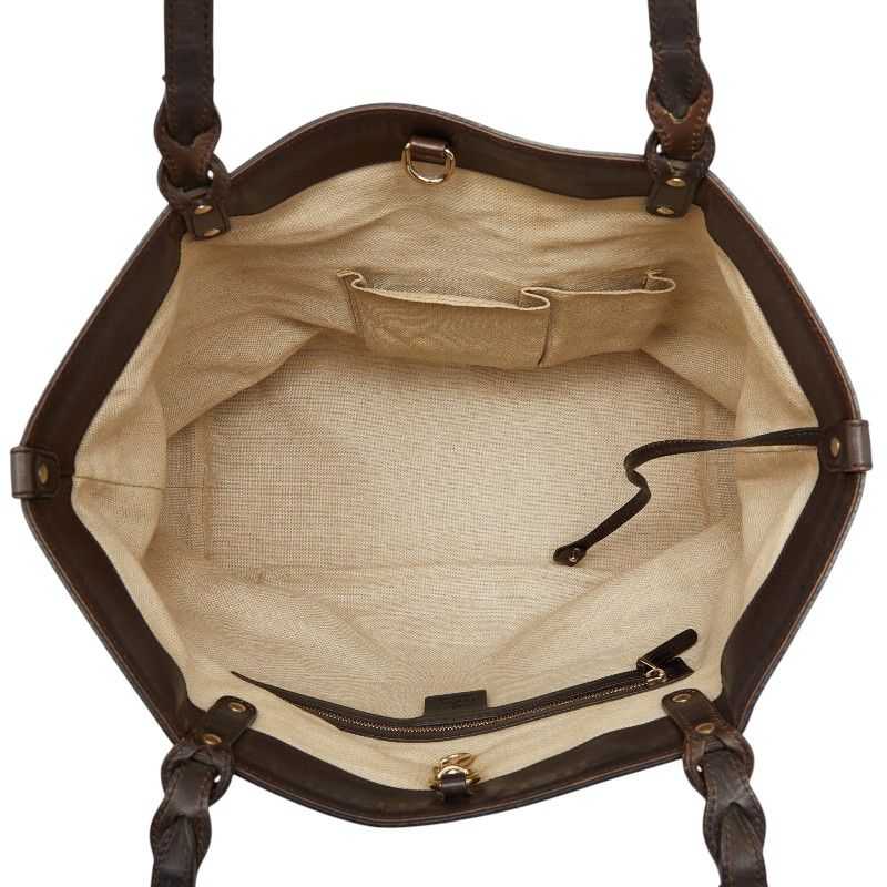 Gucci Craft Tote Beige Brown Canvas Leather