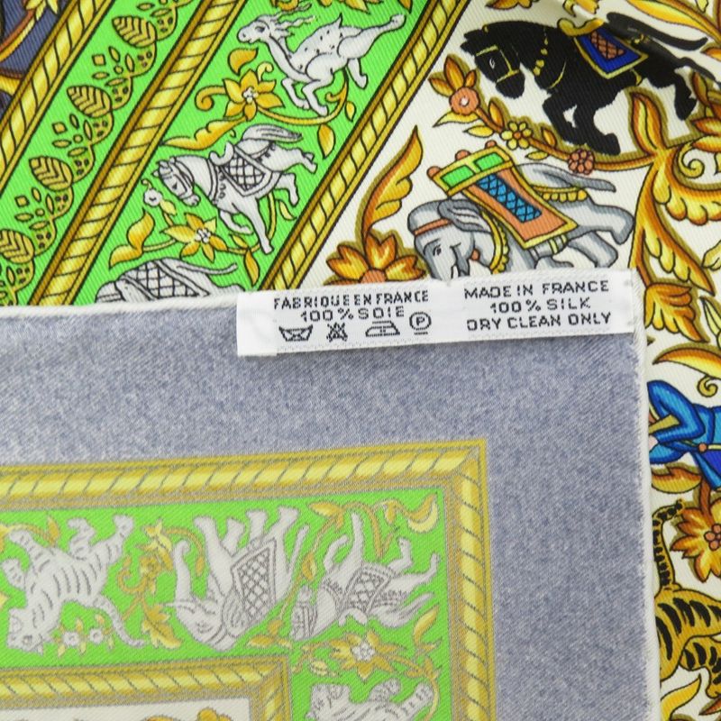 Hermes Carre 90 Chasse en Inde Indian Hunting Silk Green Scarf