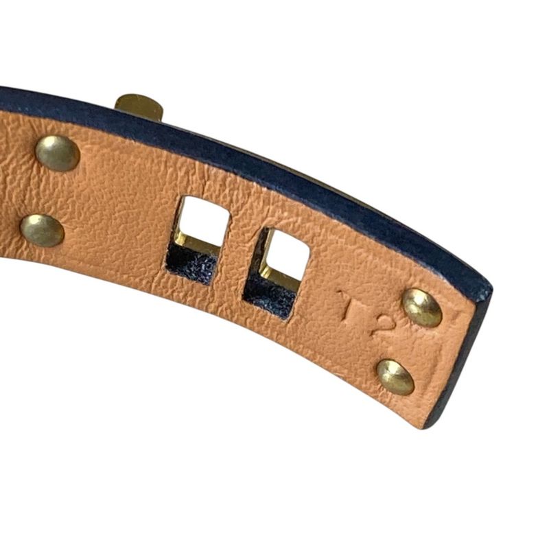 Hermes As de Coule Heart Mochif Leather Bracelet T2 Navy Gold Brand