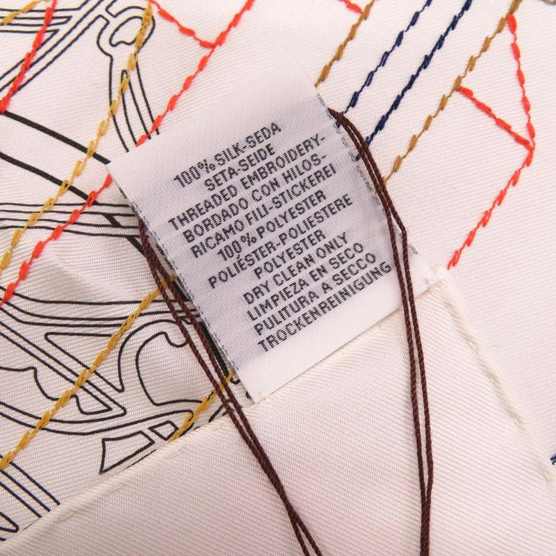 Hermes le Lotage Polished Carre 90 Exlibris Brodet Sangle 08 Silk White Red Blue