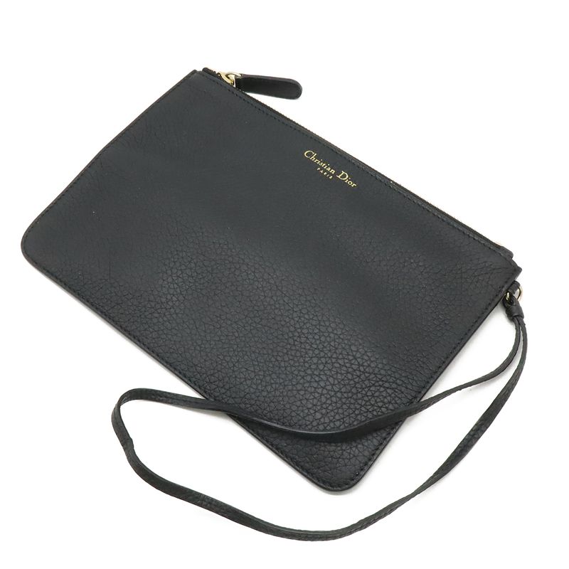 Dior Diorissimo 2-Way Shoulder Bag Crossbody Leather Black Gold