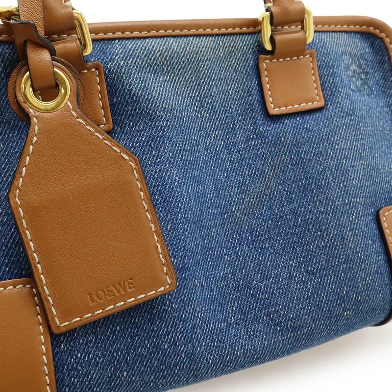 Loewe Amazona 23 Anagram Mini Boston 2-Way Shoulder Bag Denim Leather Blue Brown