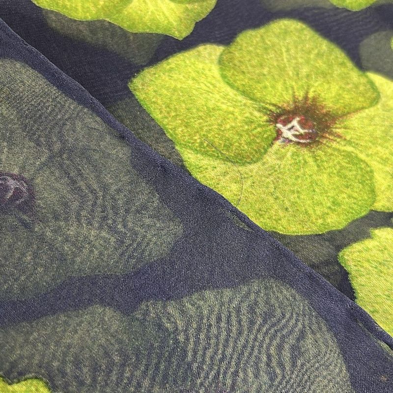 Gucci Scarf Navy Yellow Green Pink Floral Pattern Silk