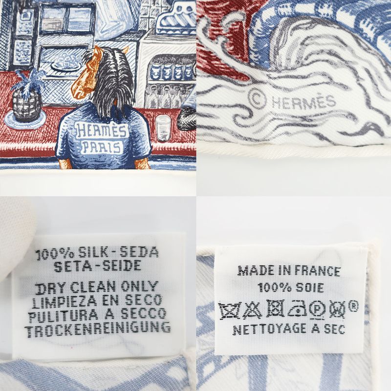 Hermes Carre 90 City of Light Scarf Silk Ardoise White Rouge
