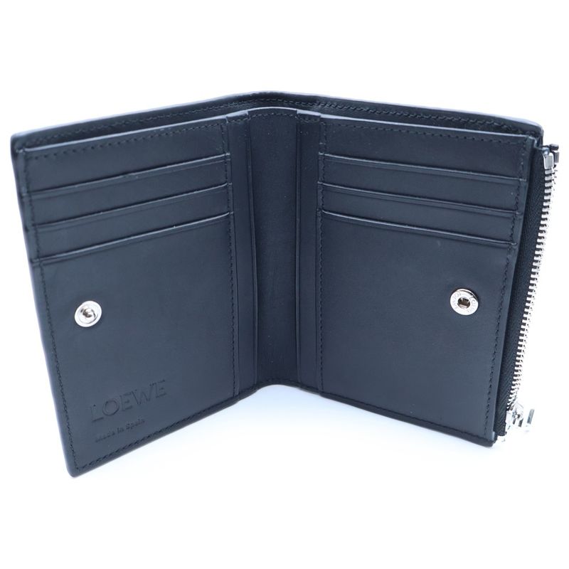 Loewe Slim Compact Wallet Bifold Coin Case Black Texture Classic