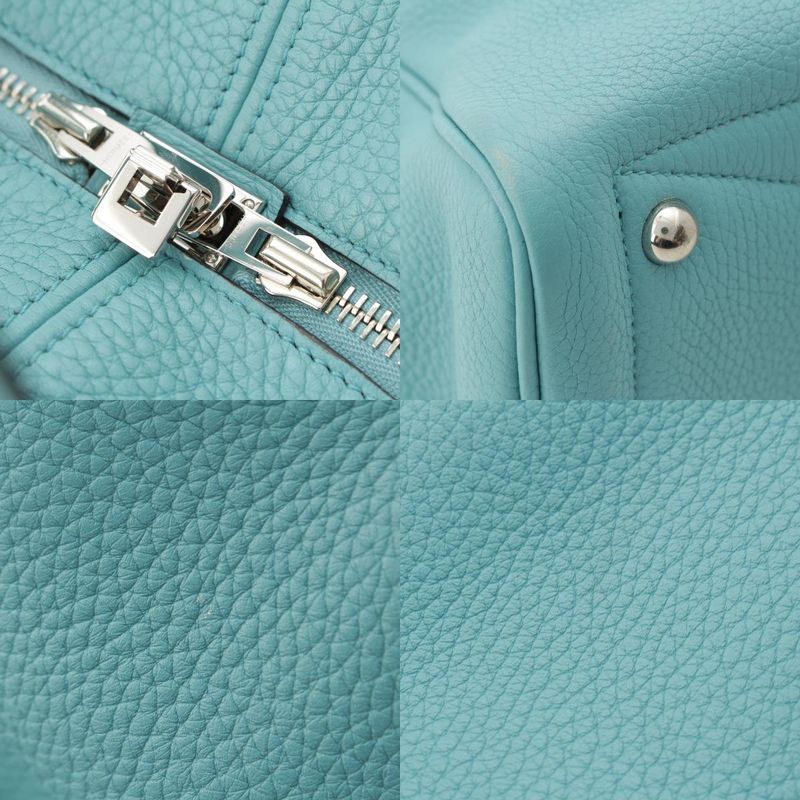 Hermes Victoria 35 Taurillon Clemence Silver Handbag Blue Sun Seal