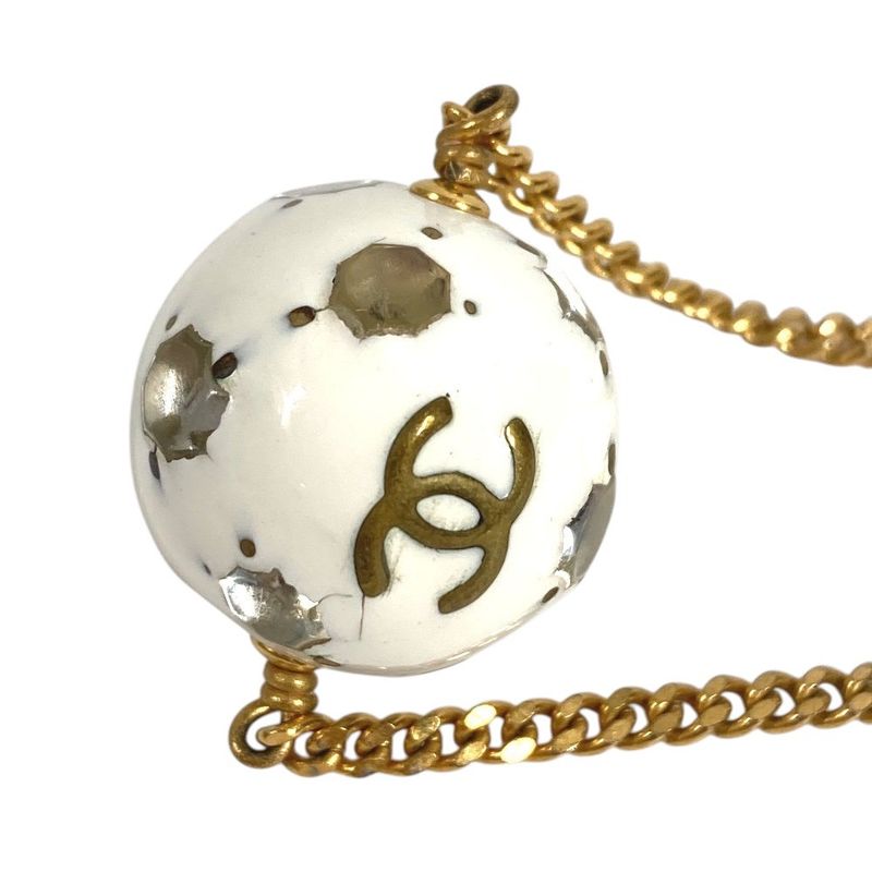 Chanel Necklace Soccer Ball Logo CC Metal White