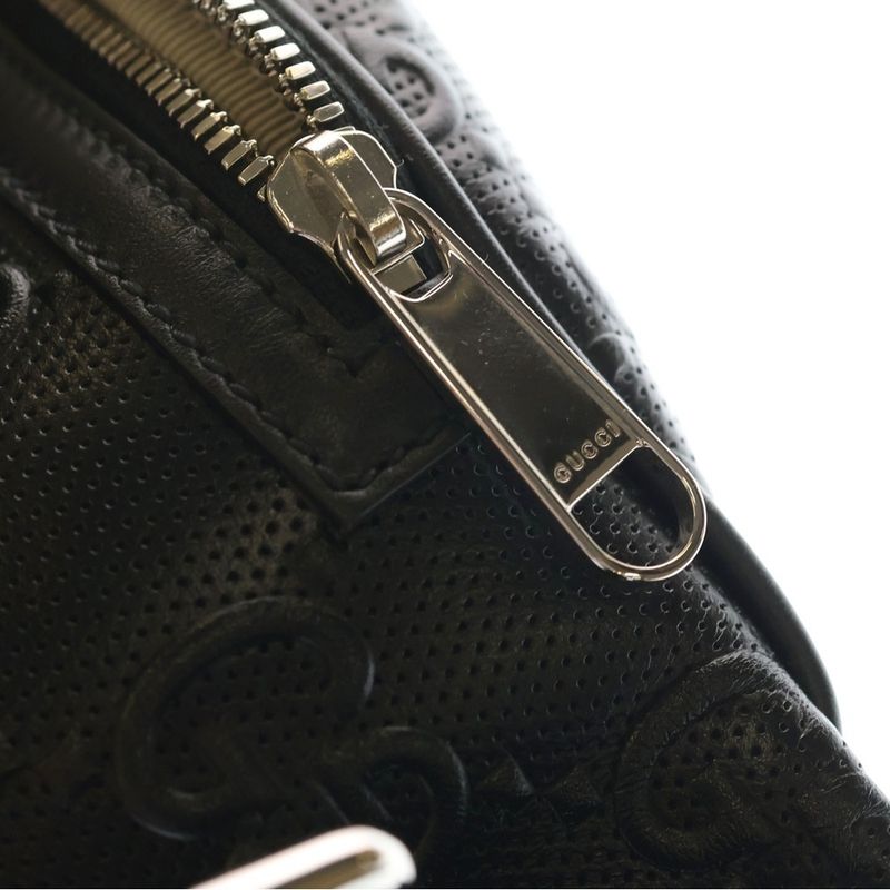 Gucci GG Embossed Belt Bag Black Leather Silver