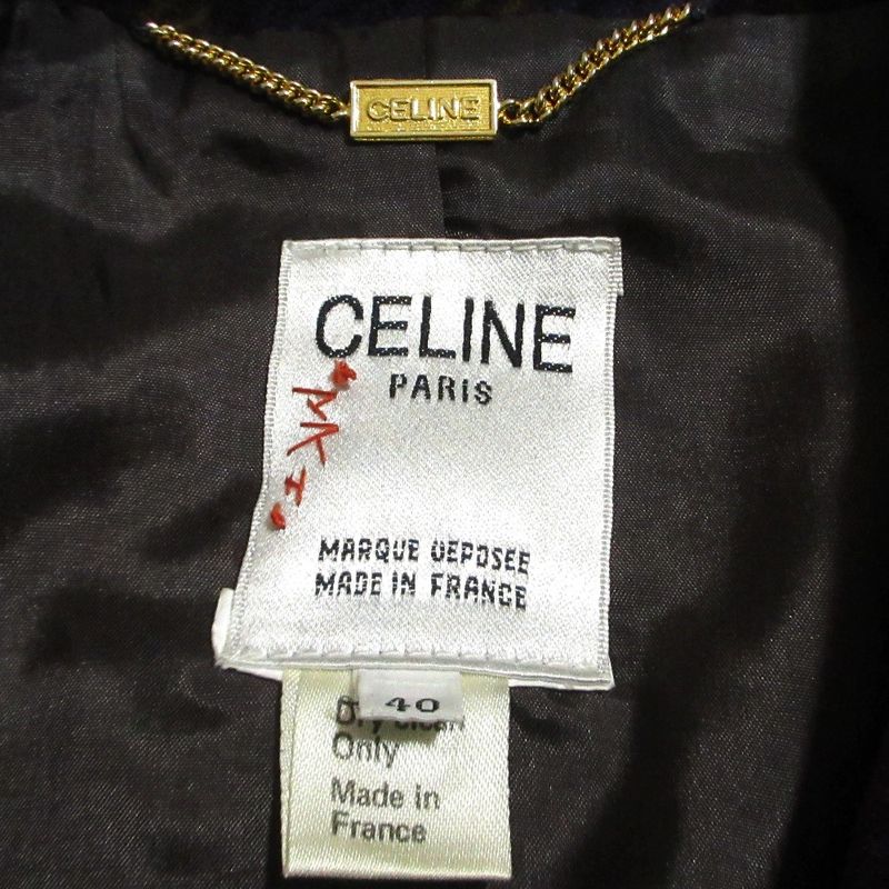 Celine Vintage Velour Check Print Long Jacket 40