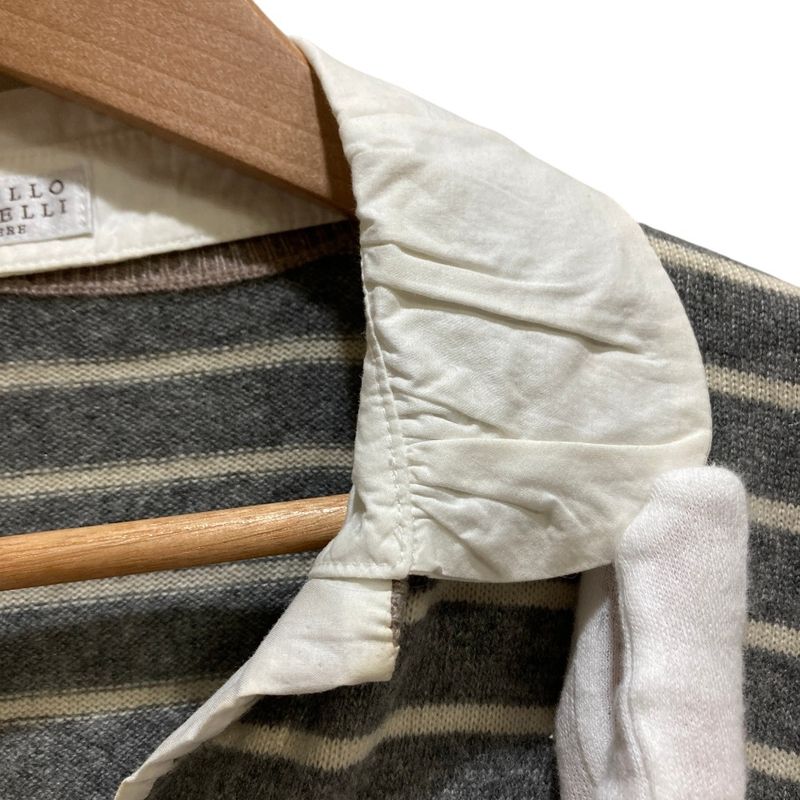 Brunello Cucinelli Border Cashmere Knit Blouse Shirt M Gray
