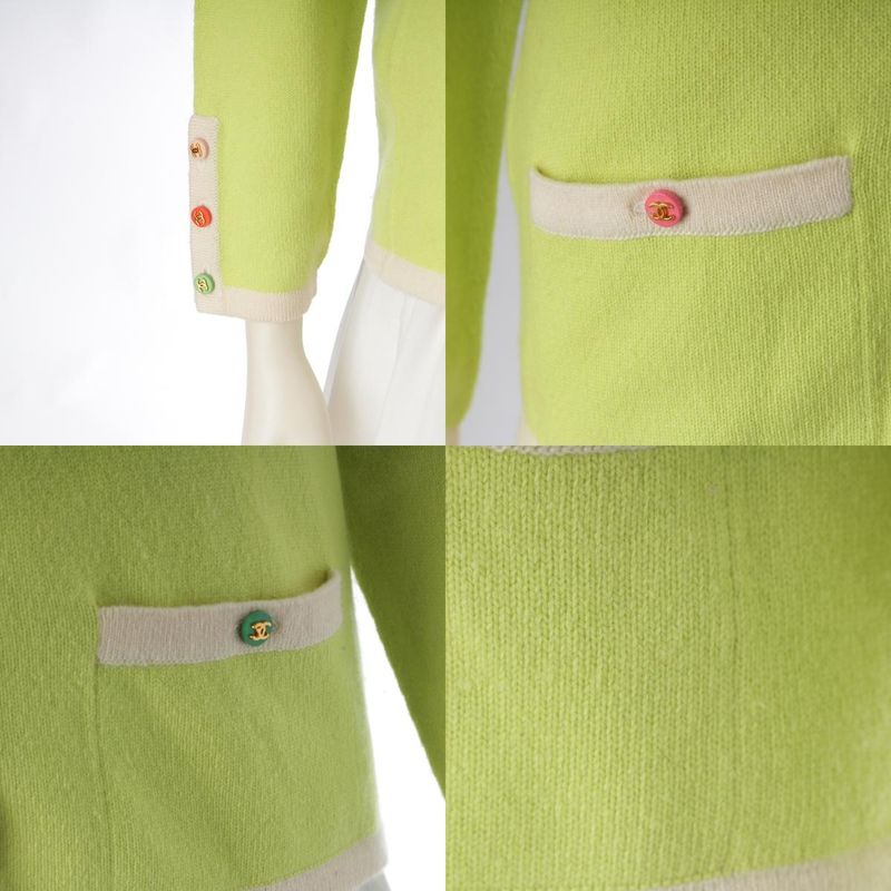 Chanel Cashmere CC Logo Multicolor Button Short Sleeve Top Long Cardigan