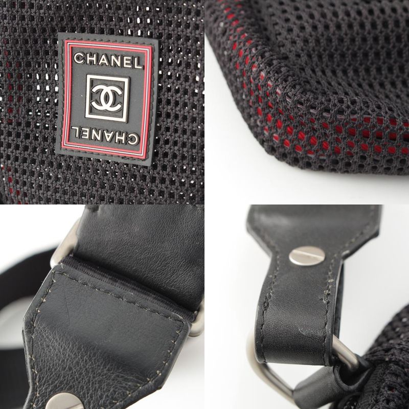 Chanel Sportsline Logo Mesh Shoulder Bag Black