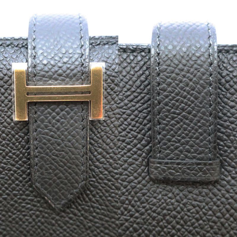 Hermes Bearn Souffle Epsom Gold Noir Black Wallet