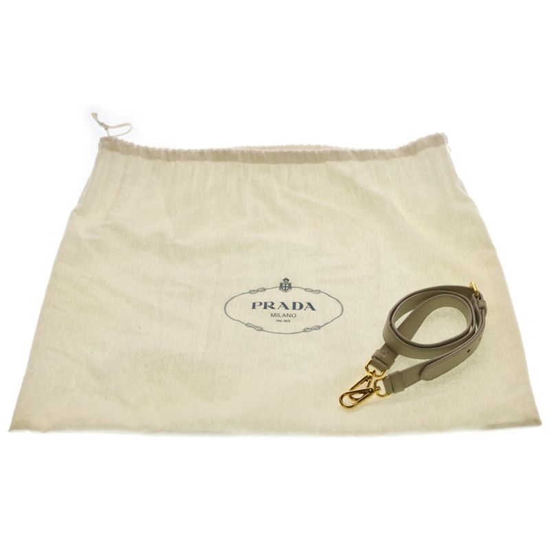 Prada Logo 2-Way Shoulder Bag Tote White Gray Leather Gold