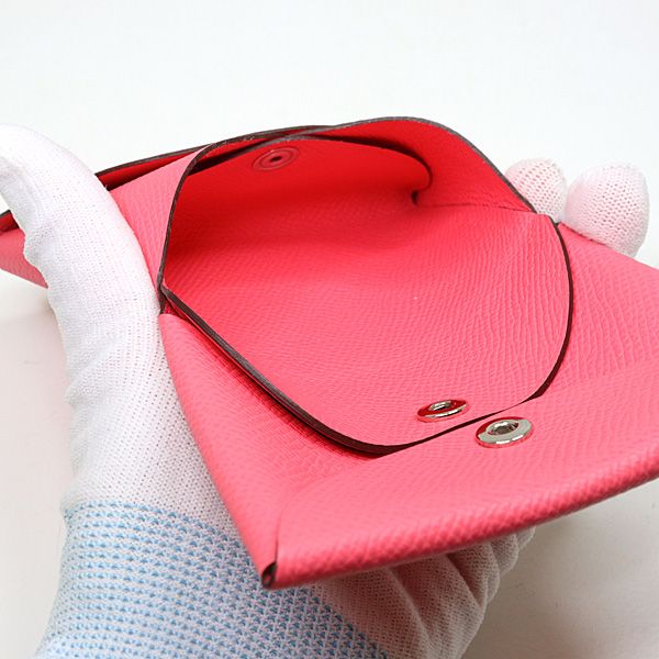 Hermes Calvi Duo Pink Card Case Coin Epsom