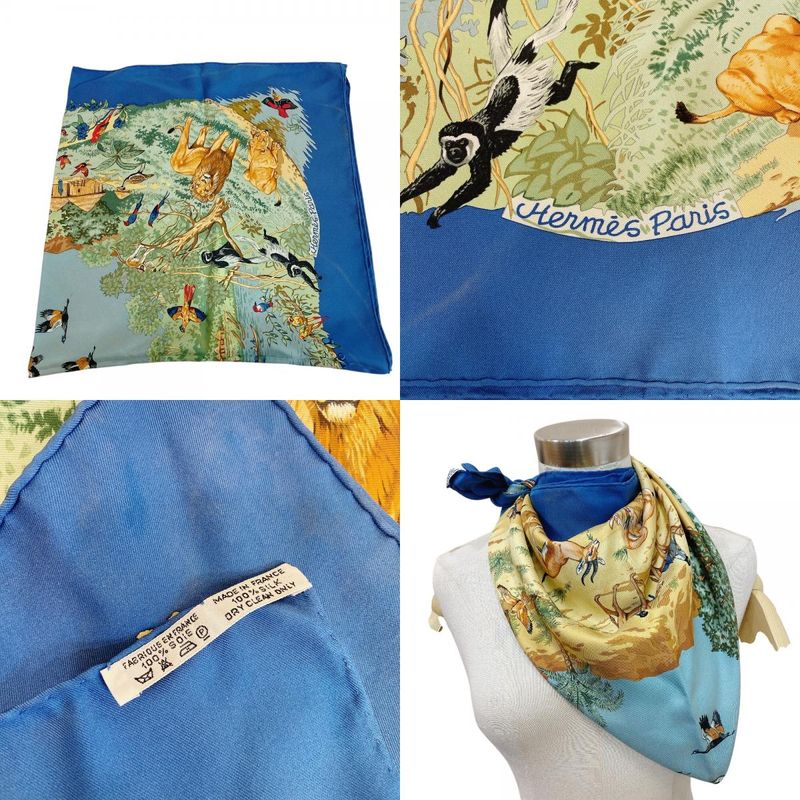 Hermes Carre 90 African Animal Print Silk Scarf Blue