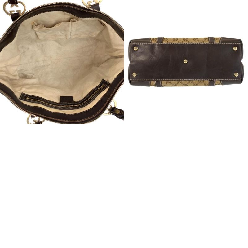 Gucci Brea Brown Beige Gold GG Canvas Leather Tote