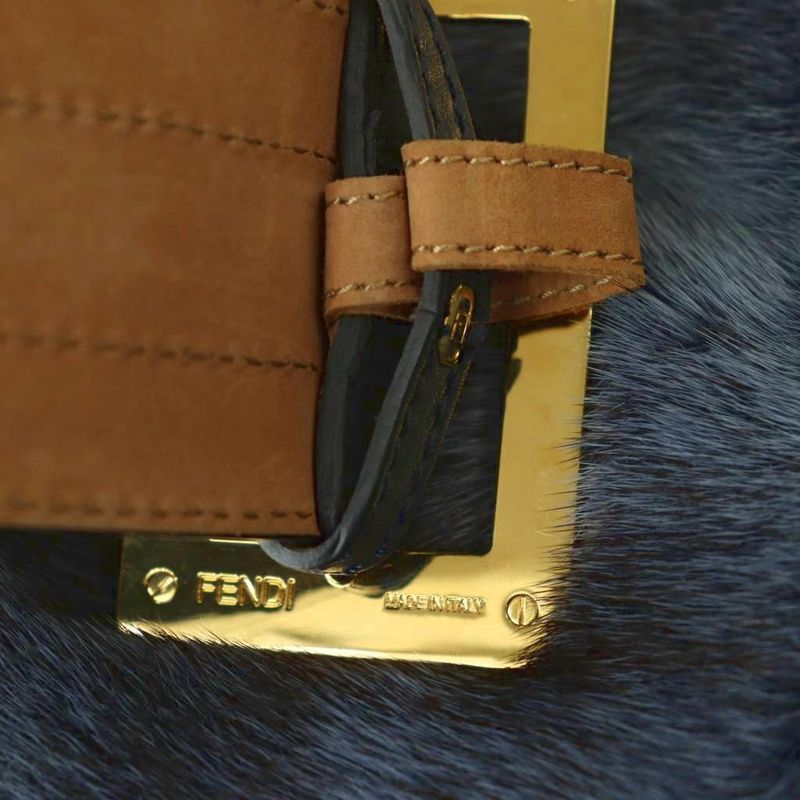 Fendi Coat Outer Fur 38 Navy Black