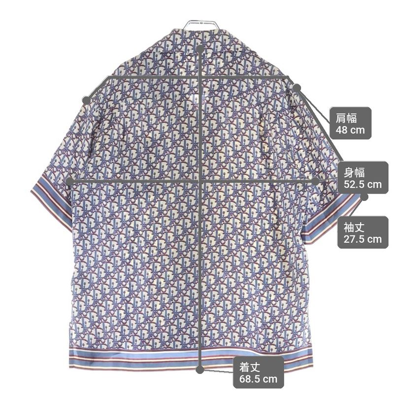 Dior Oak All Over Print Silk Short Sleeve Shirt Blue