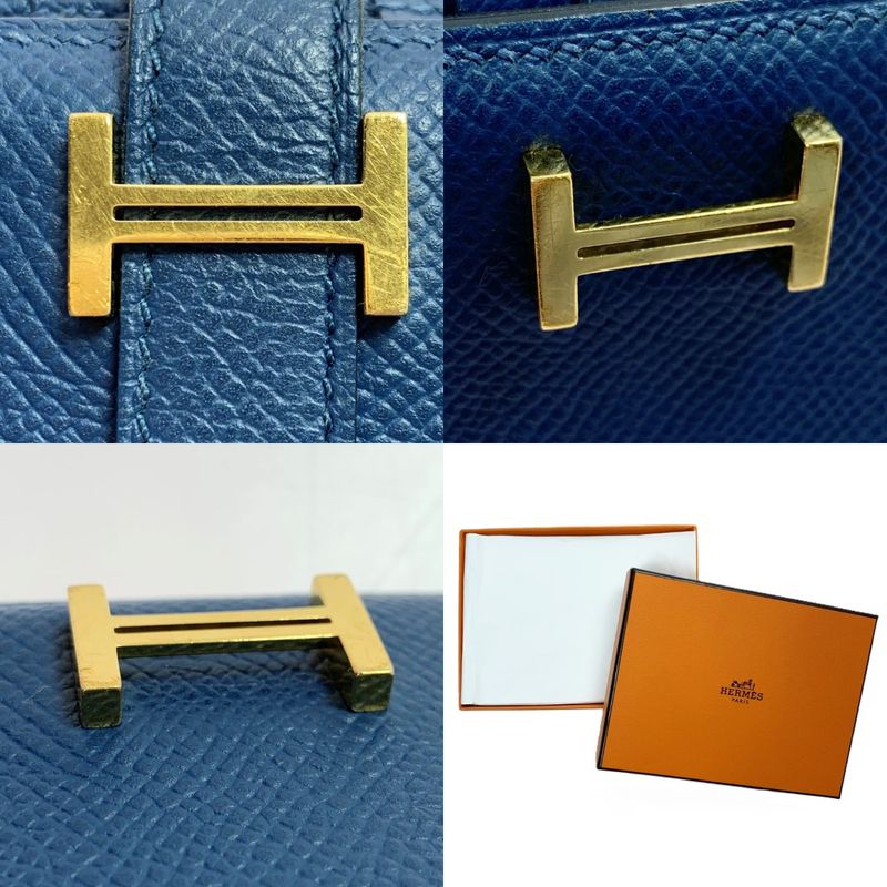 Hermes Bifold Wallet Bearn Compact Gold Black Hhardware