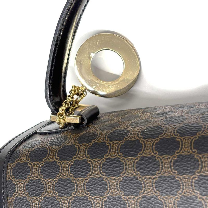 Celine Macadam 2-Way Bag Leather Black Brown Gold