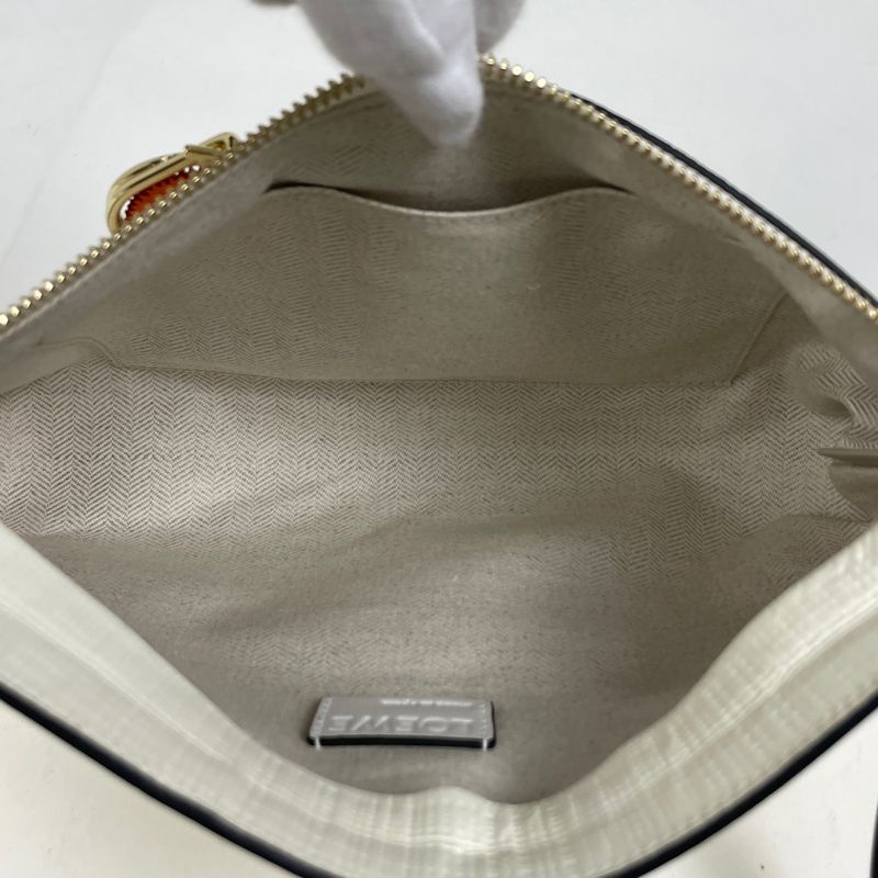 Loewe Anagram Clutch Logo Second Pouch Double Mechano Pin Patent Leather Ivory