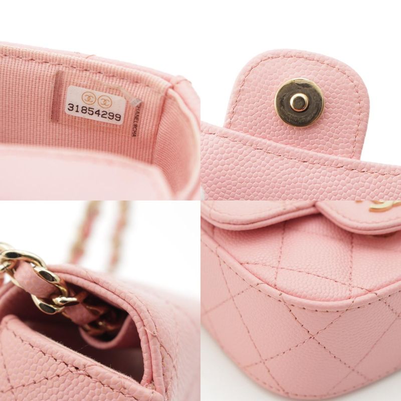Chanel Caviar Leather Clutch Chain Pouch Quilted Shoulder Bag Pink