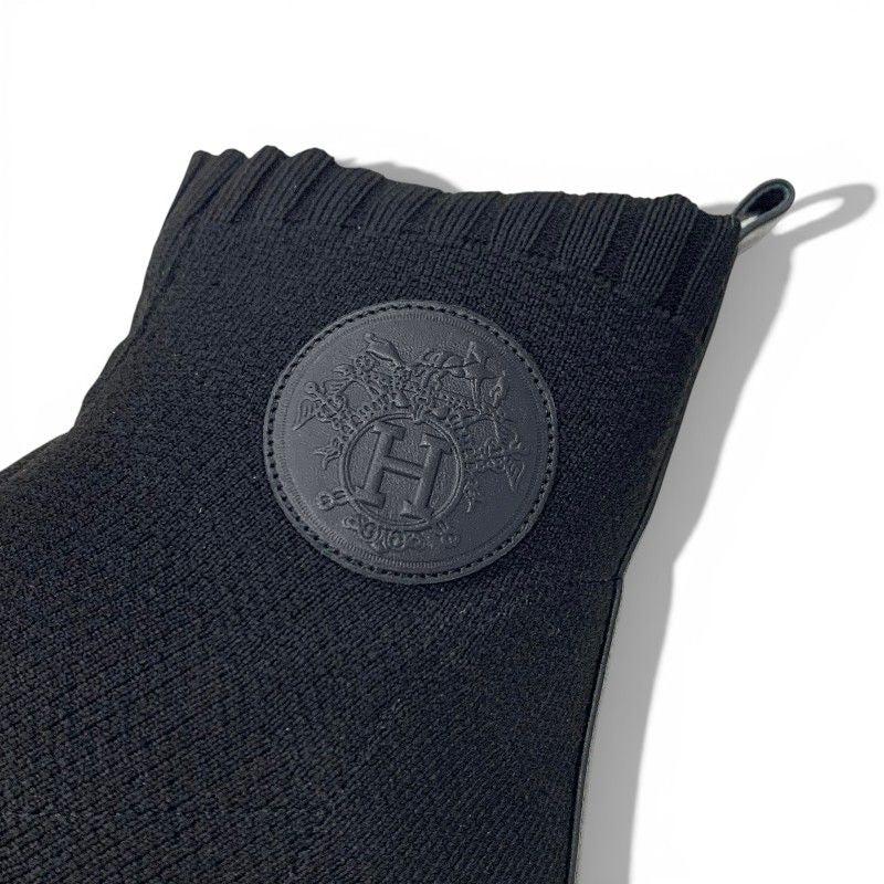 Hermes Duo Boots Short Shoes Fabric Black Knit Exlibris