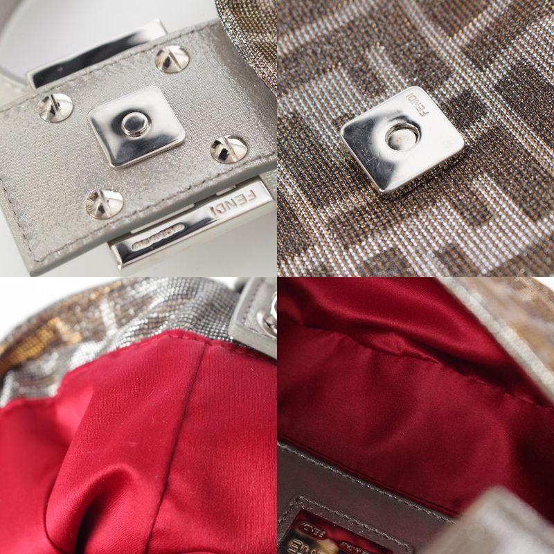 Fendi FF Zucca Mamma Bucket Rhinestone Shoulder Bag Silver Lame