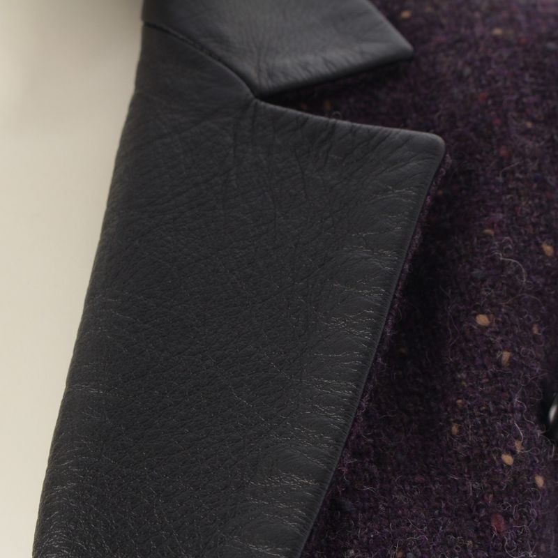 Saint Laurent Yves Wool Tweed Jacket Skirt Set Purple S