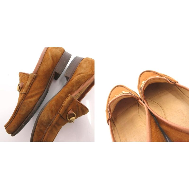 Gucci Horsebit Loafers Suede Gold 36 Brown