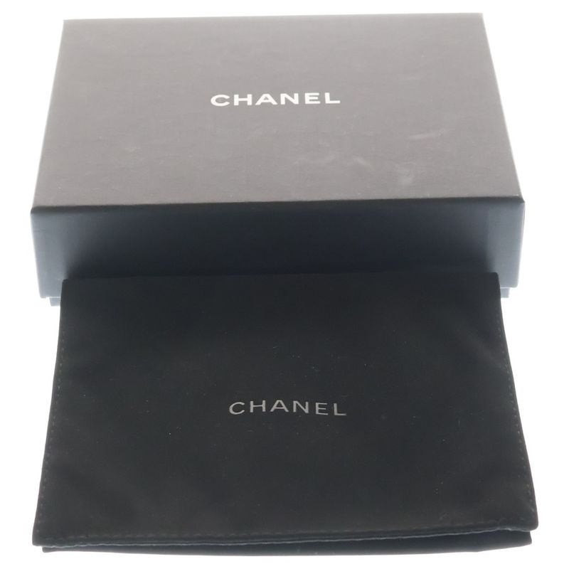 Chanel Quilted Bifold Wallet Card Case Compact Black Caviar Leather Gold