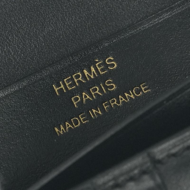 Hermes Bearn Compact Wallet Bifold Mini Box Calf Noir Black Gold