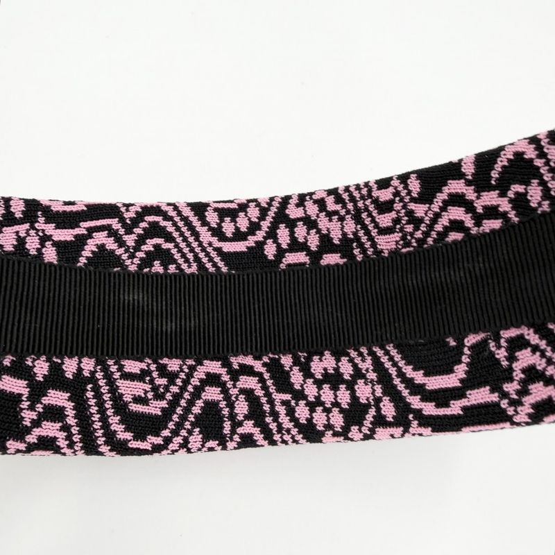 Prada Hair Headband Triangle Logo Canvas Black Pink Silver