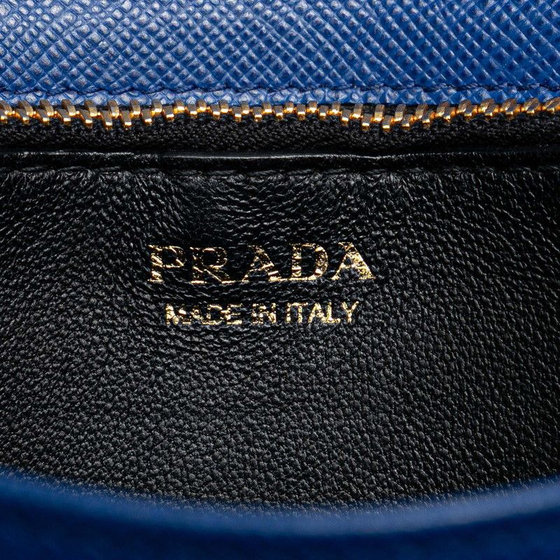 Prada Chain Shoulder Wallet Blue Saffiano Leather Handbag