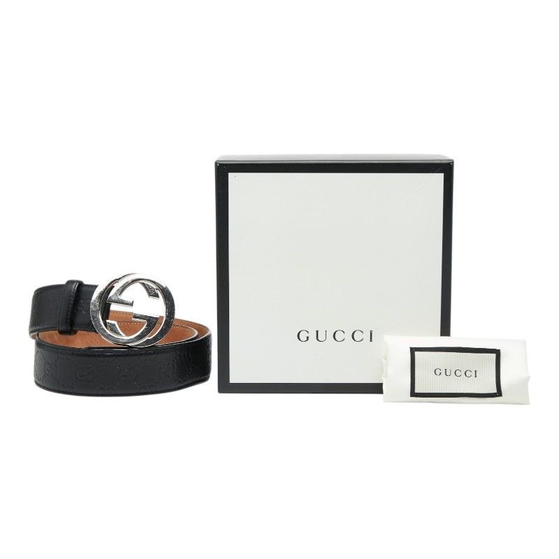 Guccissima Interlocking Belt 34 Black Leather