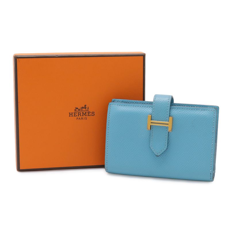Hermes Bearn Mini Card Case Business Holder Mini Wallet Coin Purse Veau Epsom